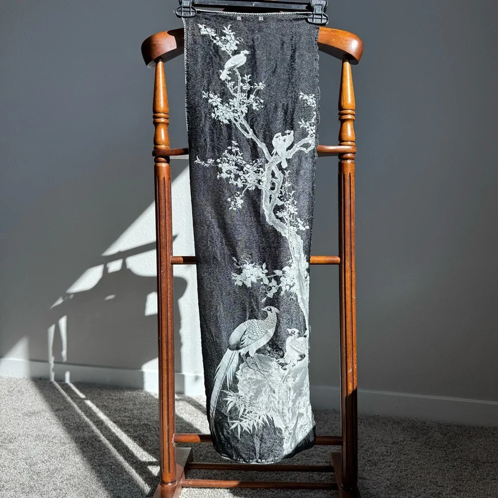 Chinese Woven Silk Tapestry Wall Hanging Birds Bamboo Dujinsheng Hangzhou 27x92